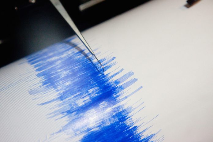 Photo up close of earthquake seismograph in action