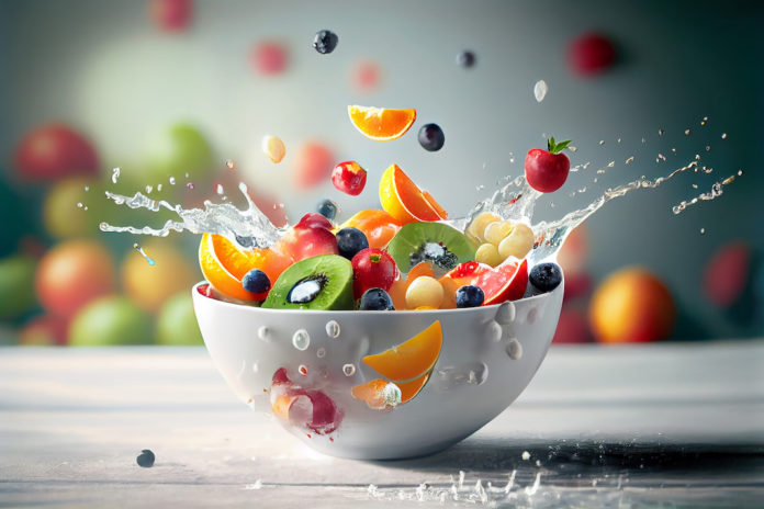 Fresh Fruit Splashing in a Bowl, Fruit Juice Splash MITI ALIMENTARI