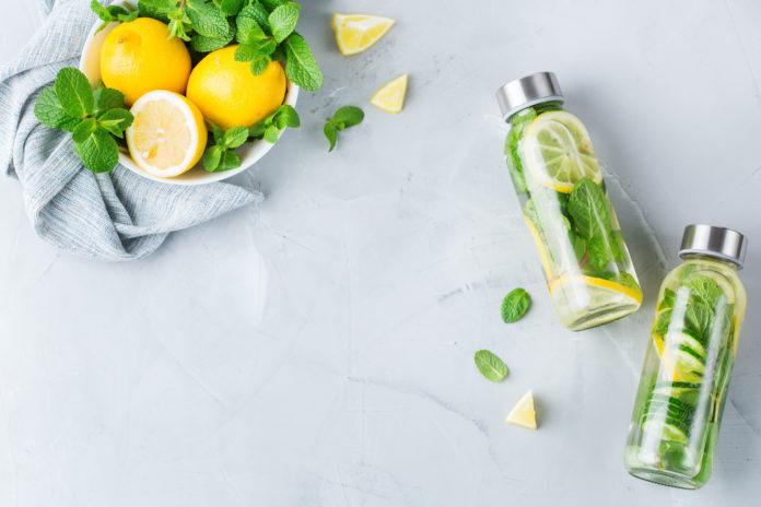 Fresh cool lemon cucumber mint infused water detox drink DETOX