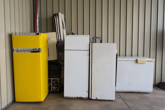 raee elettrodomestici scrapped refrigerators in the collection depot raee elettrodomestici