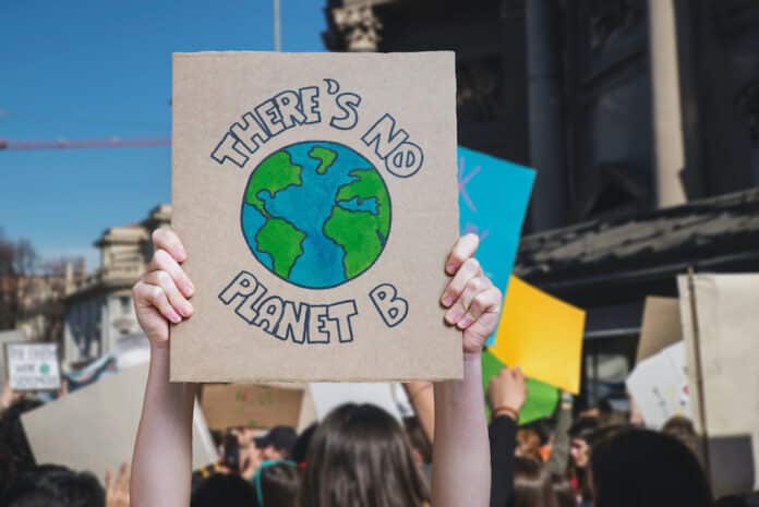 GREENPEACE ENI There is no planet b poster claim during a street protest for climate change, fridays for future GREENPEACE ENI