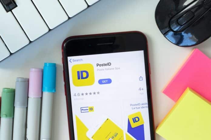 New York, USA - 2 March 2021: PosteID mobile app icon on phone screen, Illustrative Editorial. spid