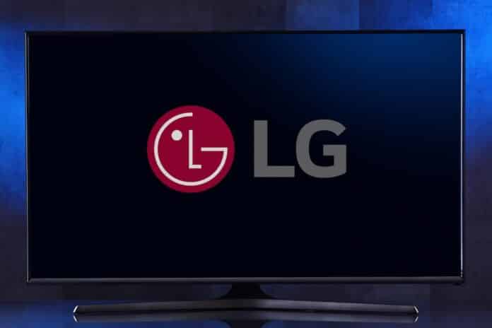 Flat-screen TV set displaying logo of LG tv lg